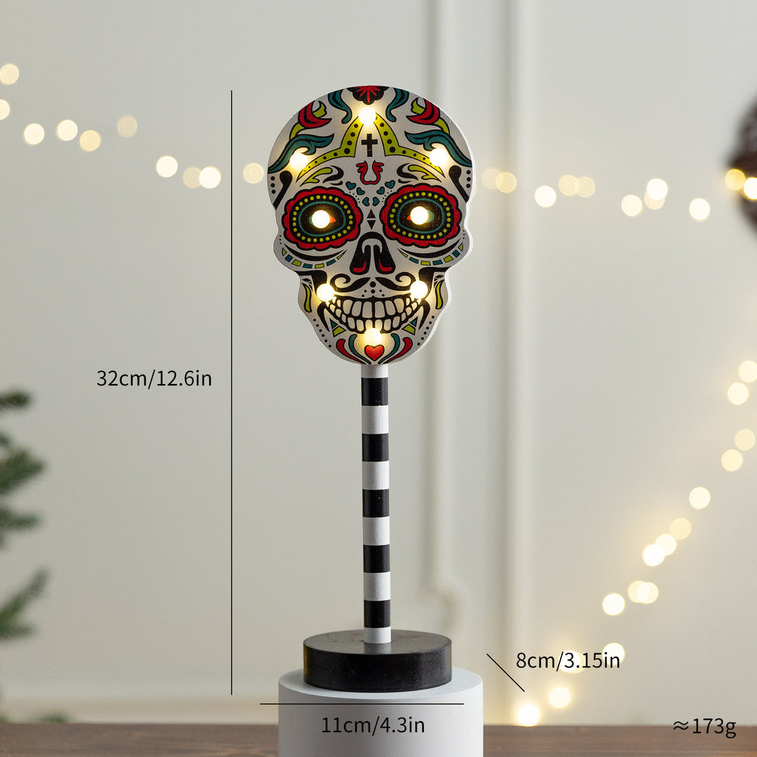 Day of the Dead LED Sugar Skull Table Accent Lamp on Striped Pole