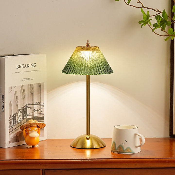 Ribbed glass desk lamp with brushed brass base