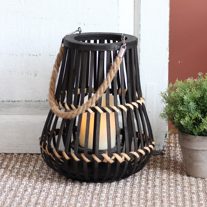 Handcrafted lantern made of wood and wicker