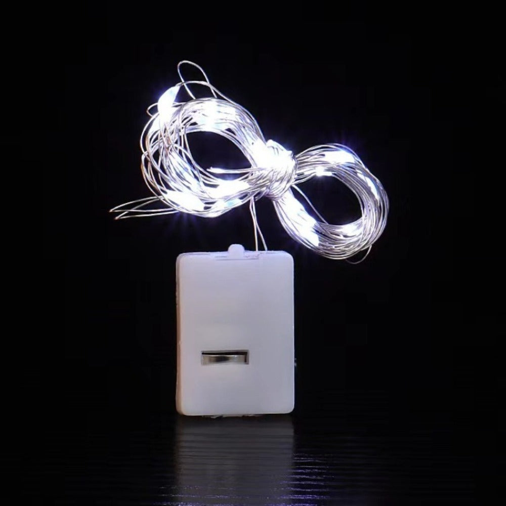 Battery-operated LED copper wire fairy lights set with plug battery pack