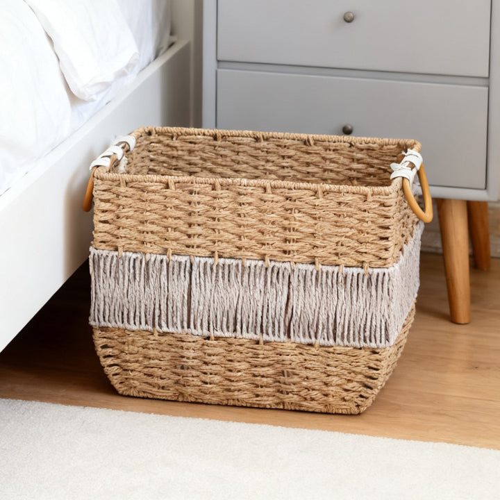 Handmade storage basket with fringes