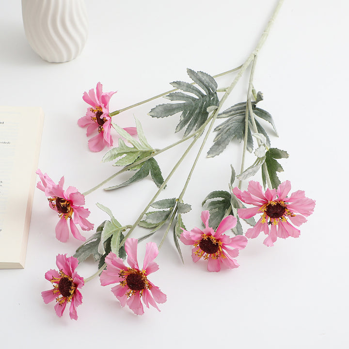 Artificial poppy flower branch with lifelike blooms and detailed leaves
