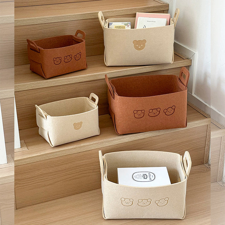 Felt Storage Baskets with Bear Design
