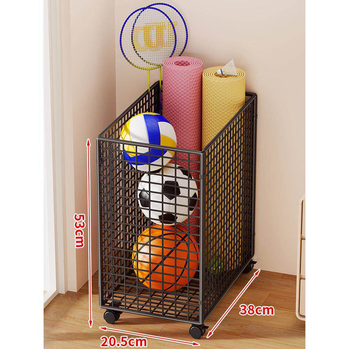 Narrow Mobile Wire Sports Gear Storage Cart for Balls and Yoga Mats with Casters