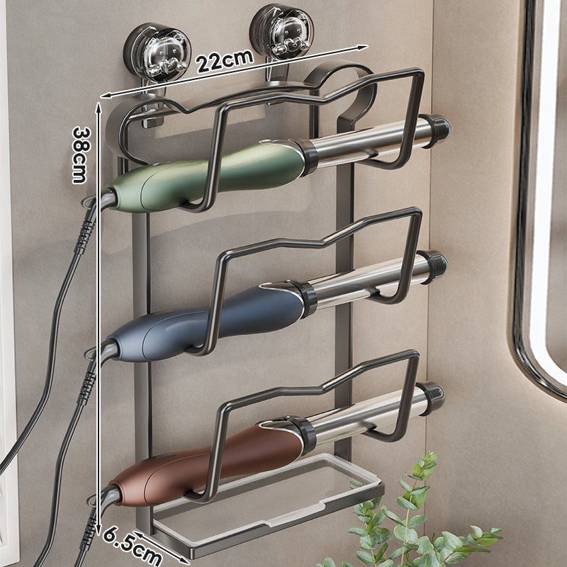 Wall-Mounted Multi-Tier Hair Styling Tool Organizer with Suction Mount and Removable Drip Tray