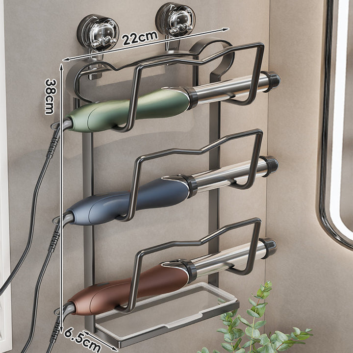 Wall-Mounted Multi-Tier Hair Styling Tool Organizer with Suction Mount and Removable Drip Tray