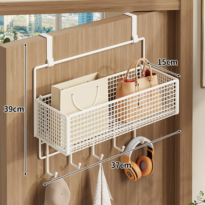 Over-Door Double Mesh Storage Rack with Multi Hooks