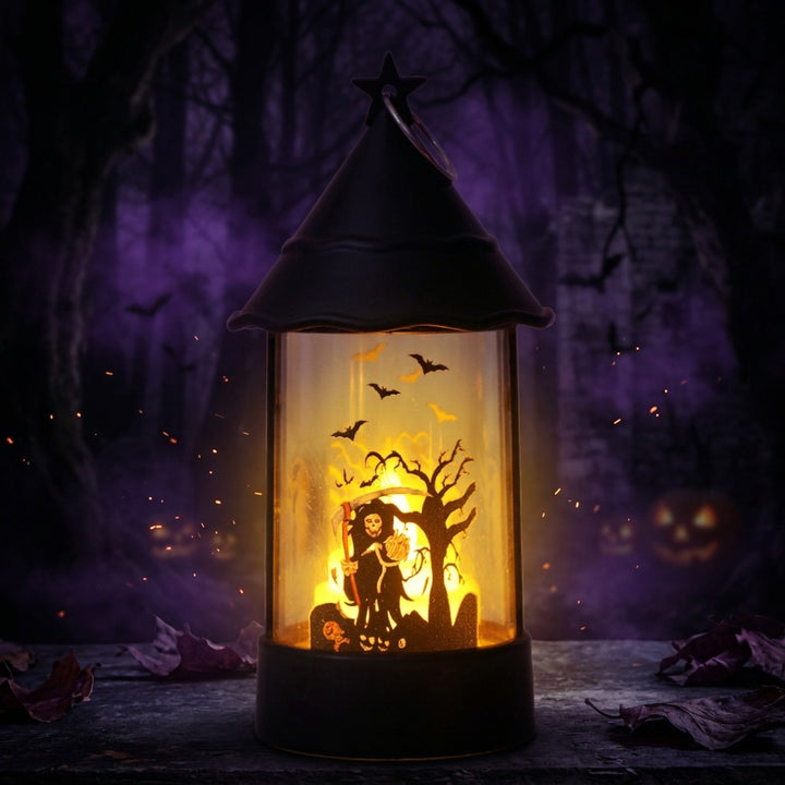 Halloween LED Lantern with Animated Haunted House Diorama