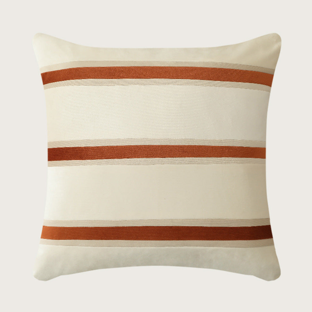 Square velvet decorative pillow with woven stripes and concealed zipper