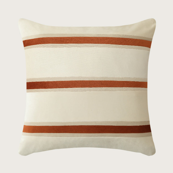 Square velvet decorative pillow with woven stripes and concealed zipper