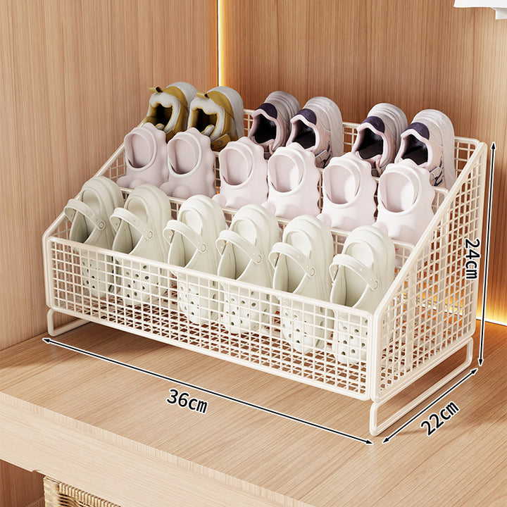 Compact Angled Tri-Level Mesh Slipper and Small Shoe Organizer Bin