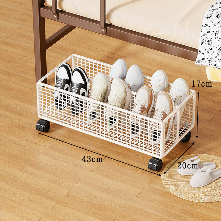 Under-Bed Metal Mesh Shoe Drawer Organizer with Multi-Compartment Dividers