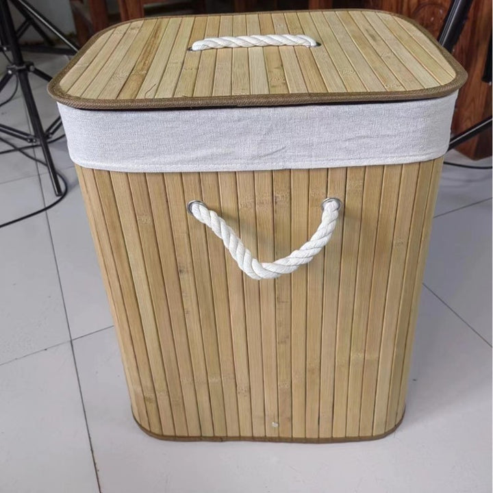 Elegant Laundry Basket Made of Bamboo with Practical Lid