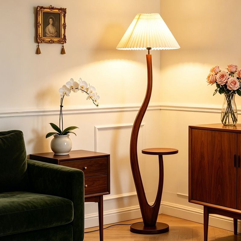 Artistic sculptural floor lamp with integrated side table