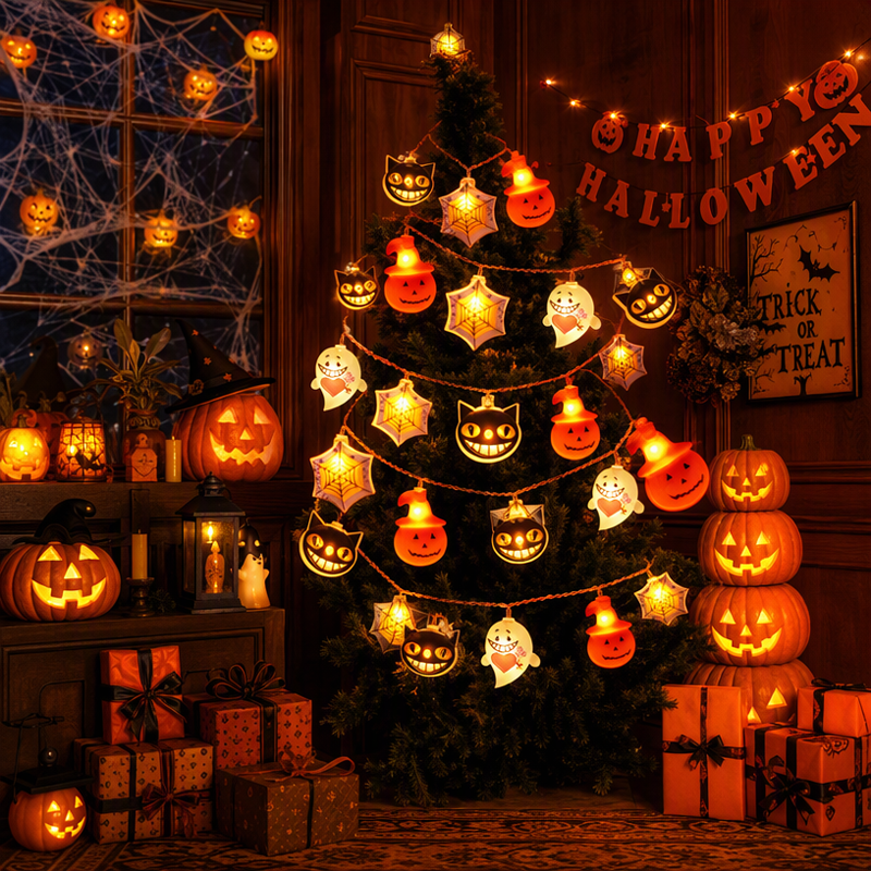 Decorative Halloween LED Pumpkin Ghost Bat String Lights