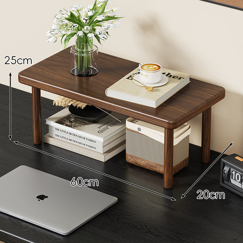 Compact Solid Wood Elevated Desk Display Stand with Under-Shelf Storage and Rounded Leg Design