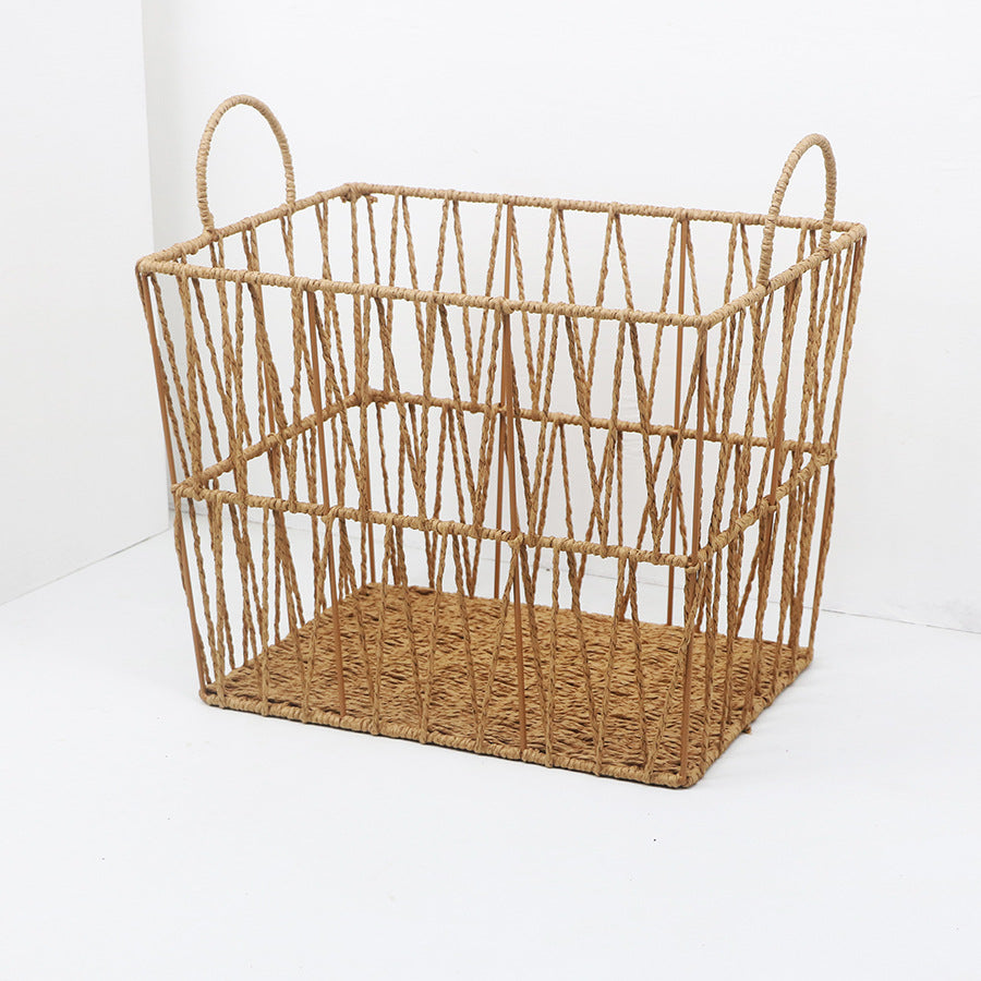 Decorative storage basket made of woven natural material
