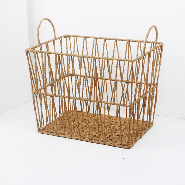 Decorative storage basket made of woven natural material