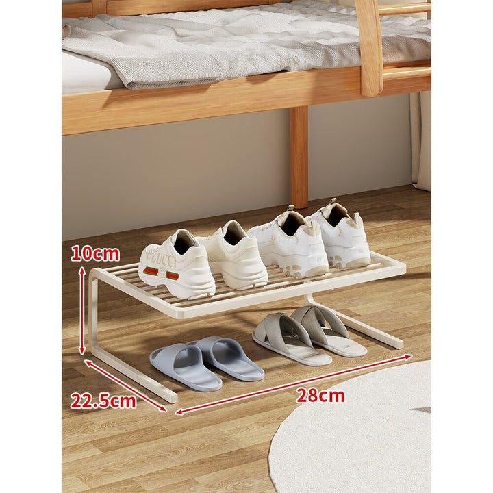 Compact Two-Level Slatted Under-Bed Shoe Organizer Rack