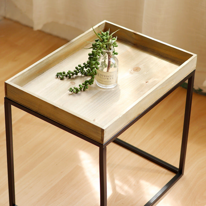 Modern side table with protected wooden tray