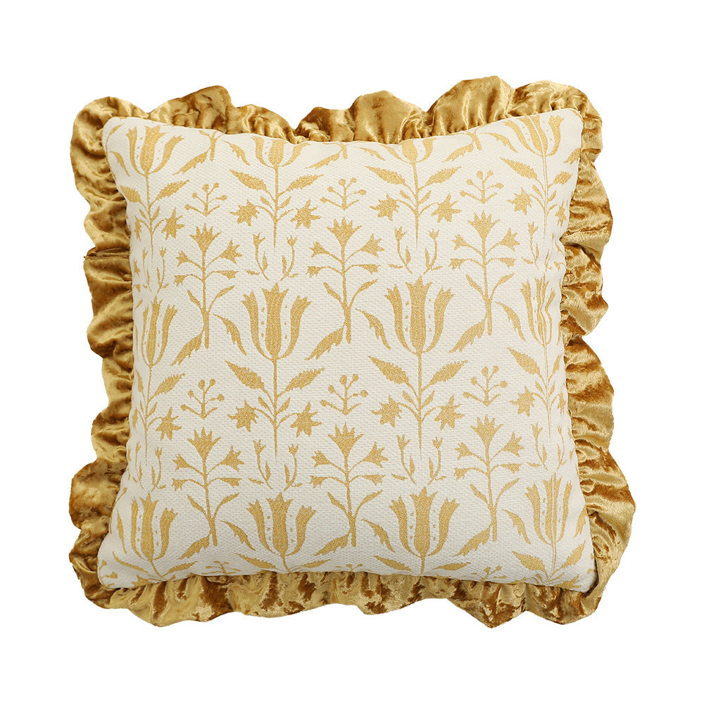 Hand-tufted square decorative cushion cover with floral chenille appliqué