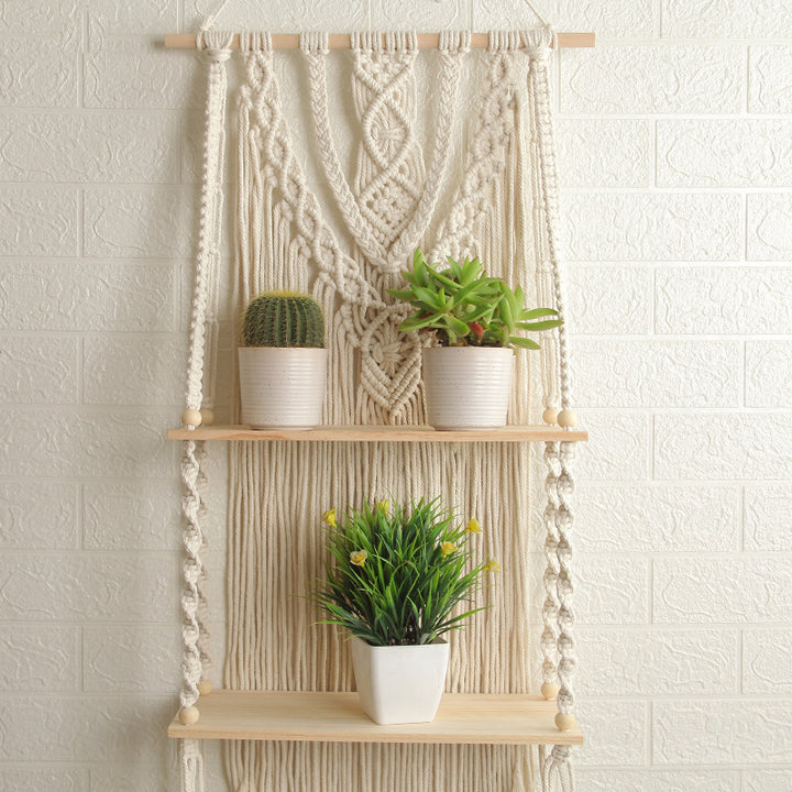 Decorative Macramé Wall Shelf with Dual Plant Holders