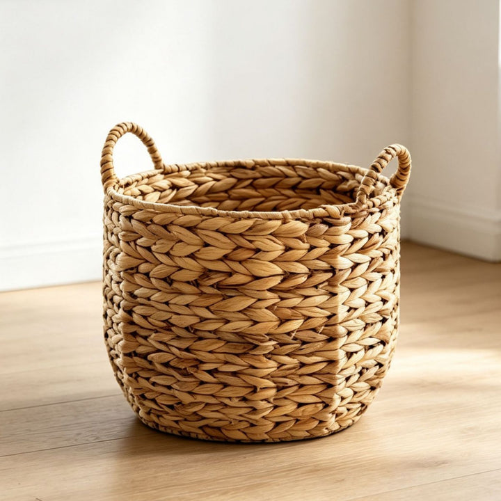 Handwoven decorative basket with heart motif