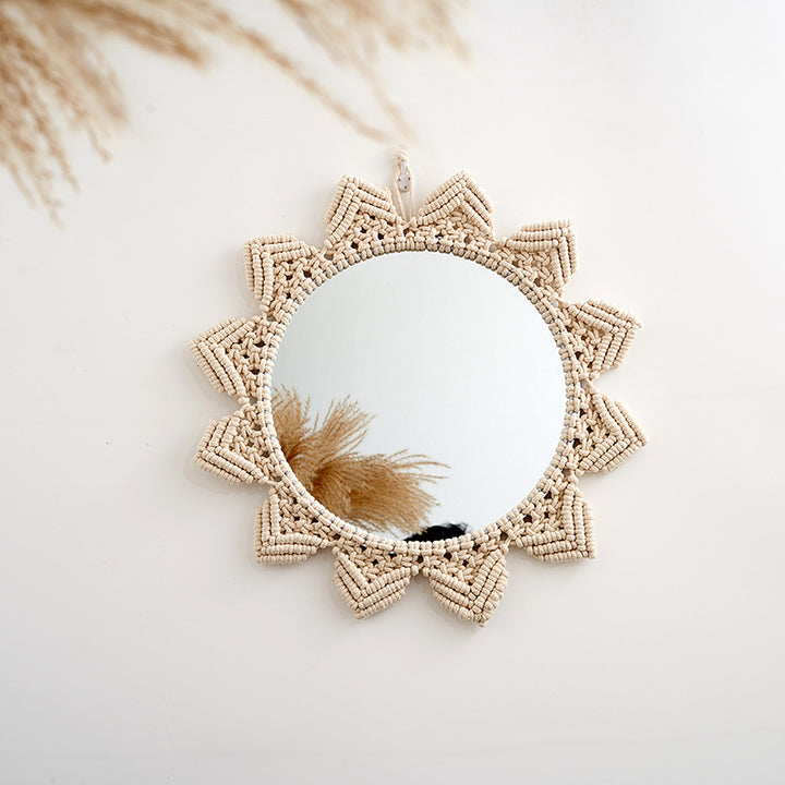 Decorative Macramé Wall Mirror with Floral Design