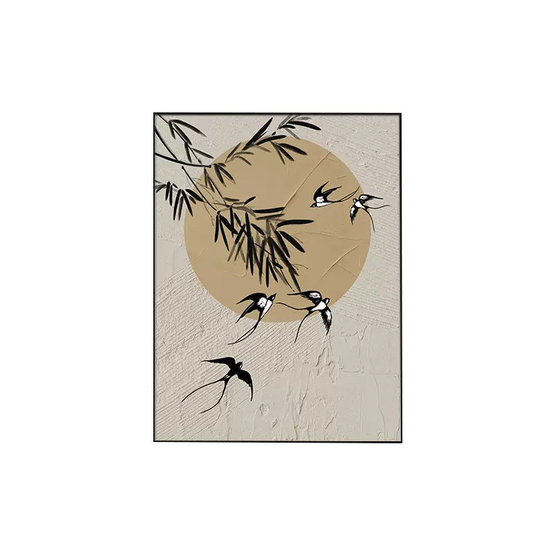 Decorative Wall Art with Bamboo and Bird Motif