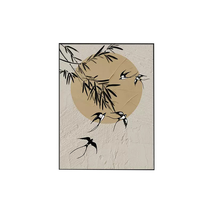 Decorative Wall Art with Bamboo and Bird Motif