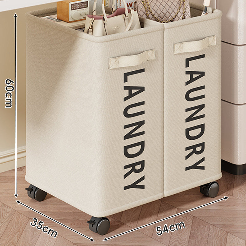 Double-Compartment Tall Rolling Fabric Laundry Hamper with Removable Liner and Smooth Casters