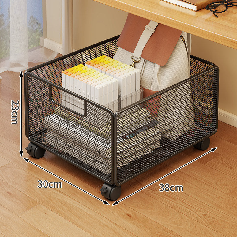 Under-Desk Mesh Rolling Storage Basket with Locking Swivel Casters and Integrated Carry Handle