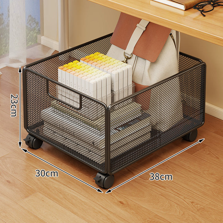 Under-Desk Mesh Rolling Storage Basket with Locking Swivel Casters and Integrated Carry Handle