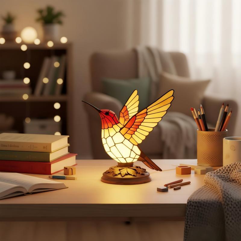 Decorative table lamp in the shape of a hummingbird