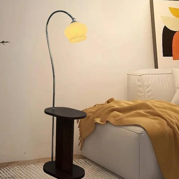 Modern arch floor lamp with integrated side table