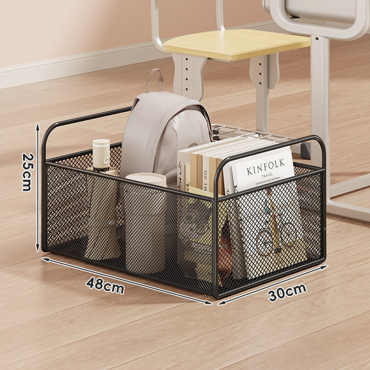 Low-Profile Mesh Rolling Storage Bin for Desk and Floor with Locking Swivel Wheels