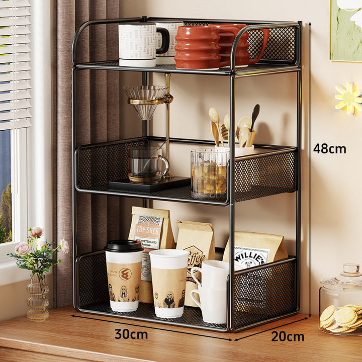 Compact Perforated Metal Tiered Countertop Pantry Organizer