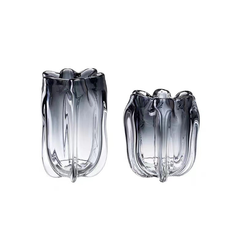 Hand-Blown Sculptural Rippled Glass Vase with Organic Ruffled Rim