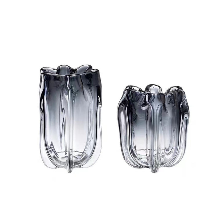 Hand-Blown Sculptural Rippled Glass Vase with Organic Ruffled Rim