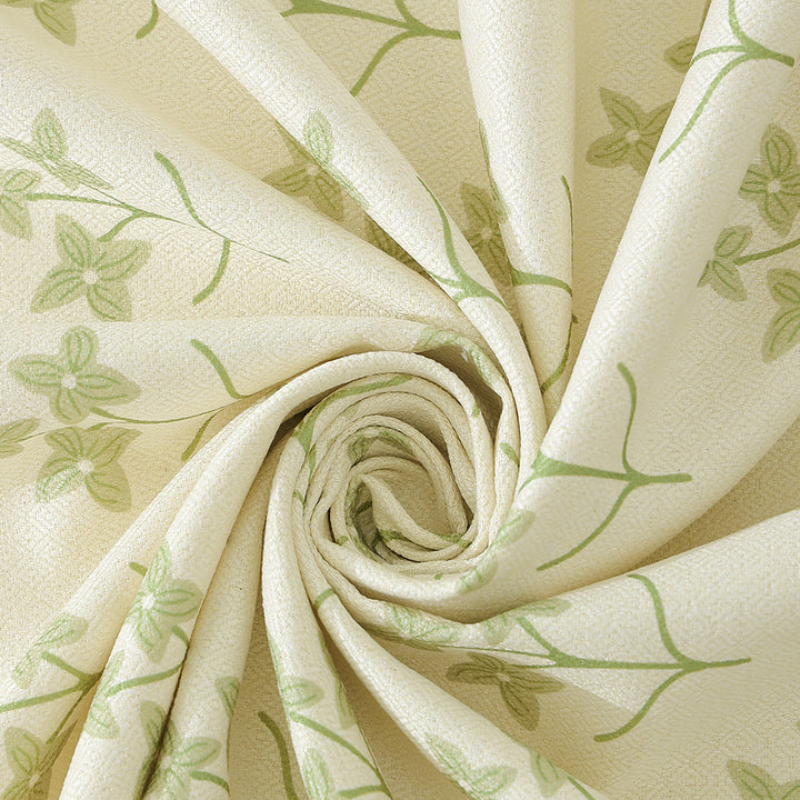 Cotton blend tablecloth with woven floral border decor and green hem