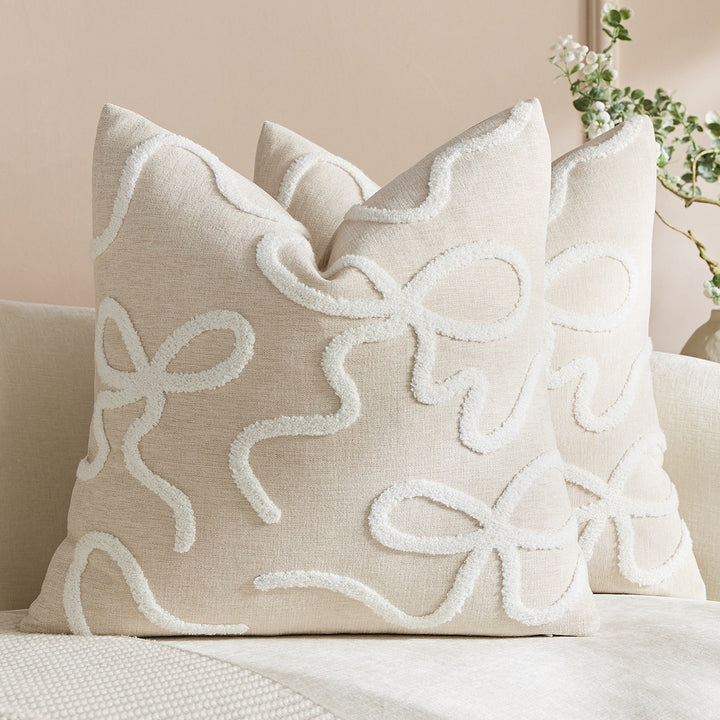 Square Textured Loop-Appliqué Linen-Blend Accent Pillow Cover