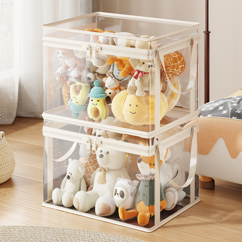 Stackable Transparent Zippered Storage Box Organizer with Reinforced Carry Handles