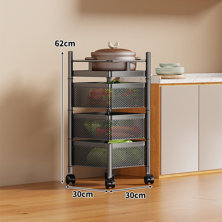 Narrow Corner Rolling Mesh Pantry Organizer Cart with Multi-Tier Deep Ventilated Baskets and Locking Casters