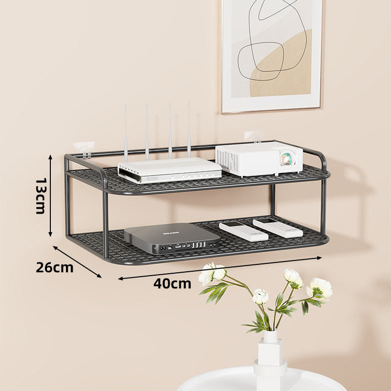 Wall-Mounted Two-Tier Ventilated Metal Mesh Electronics & Router Shelf Organizer