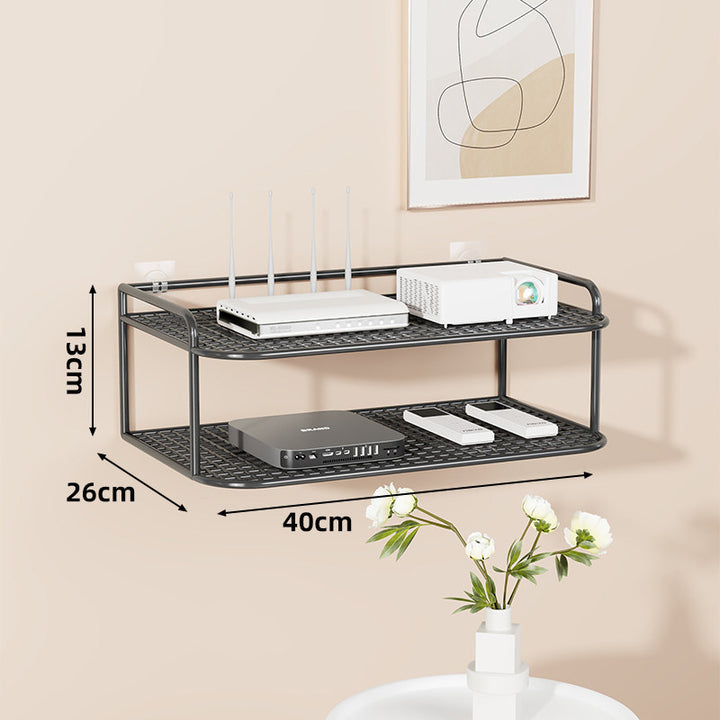 Wall-Mounted Two-Tier Ventilated Metal Mesh Electronics & Router Shelf Organizer