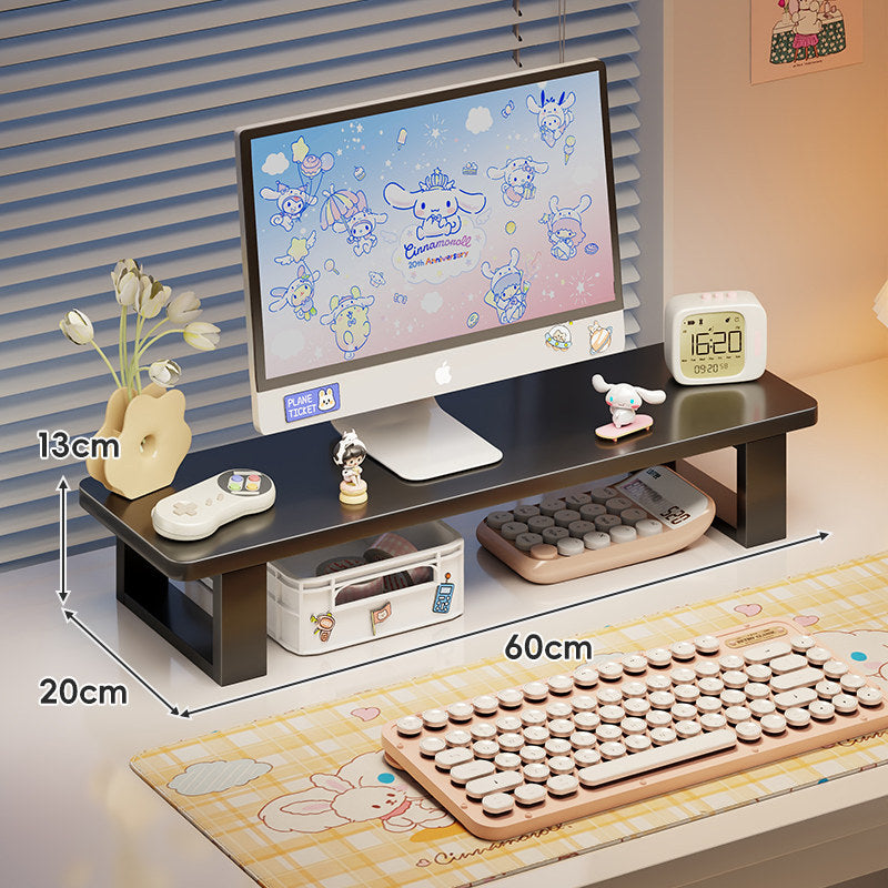 Bamboo Desktop Monitor Riser with Under-Shelf Keyboard Storage and Cable Management
