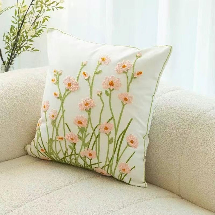 Embroidered Floral Throw Pillow