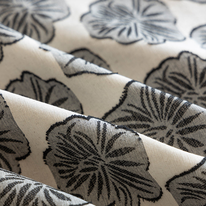 Rectangular cotton tablecloth with floral block print medallions