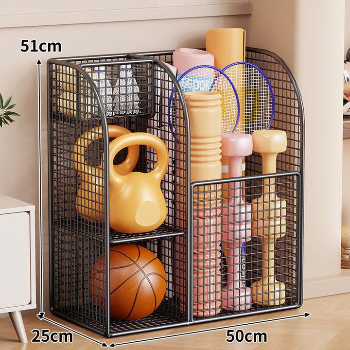 Rolling Mesh Sports Gear Storage Cart with Multi-Compartment Organizers and Locking Casters
