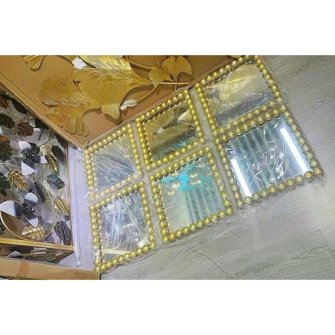 Decorative Square Wall Mirror with Beaded Frame